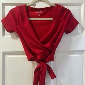 Hollister Red Wrap Top | Ribbed Knit | Size XS
